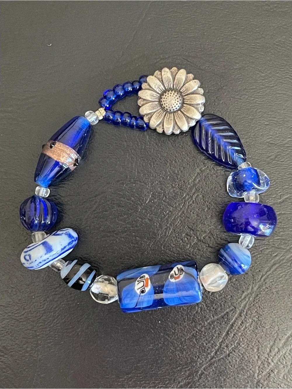 Art blue Glass & porcelain Bead Bracelet